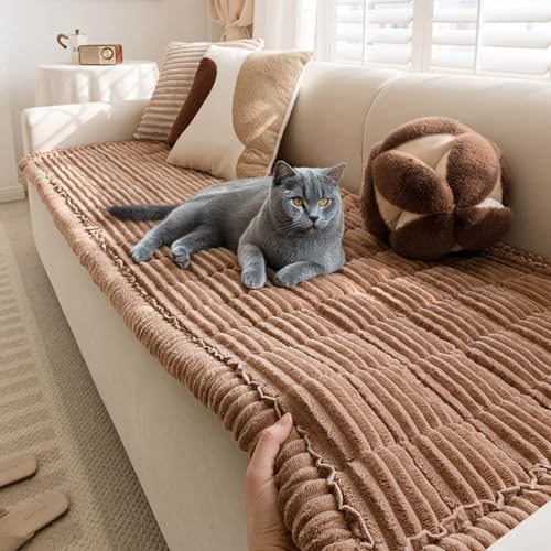 FUNNY FUZZY Pet Couch Covers for Sofa, Washable Dog Couch Cover Protector for Dogs, Flannel Couch Covers for Dogs Pet Friendly Pets Mat Bed Sofa Cover (Brown, 27.6