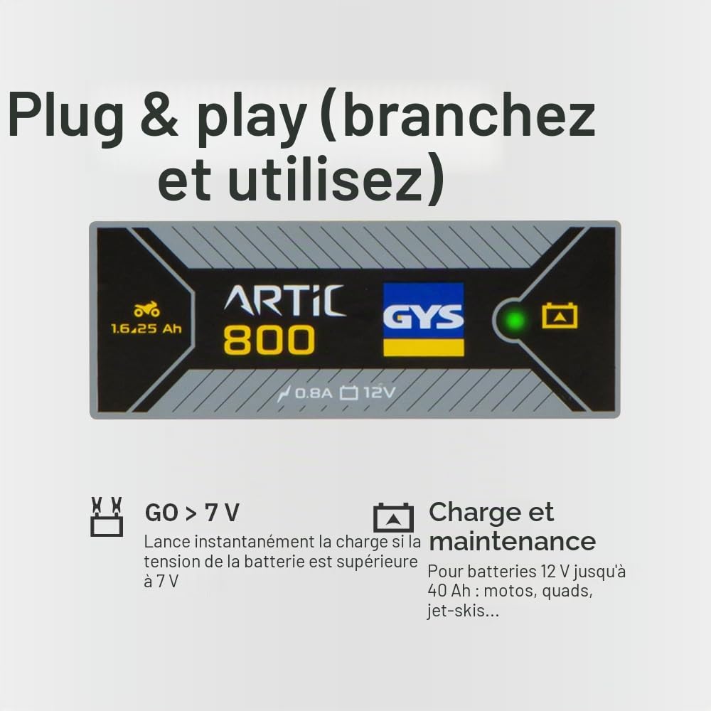 GYS - Artic 800 - Chargeur - Inverter - Livre avec Pinces et Cosses de Connexion, Noir,Jaune