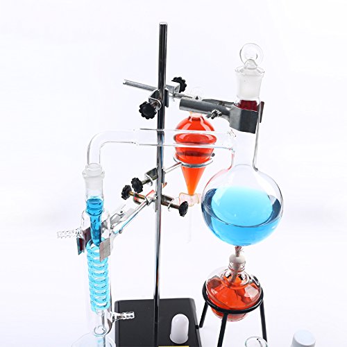 Equipo profesional de destilación de vidrio de destilación de laboratorio de 1000 ml para destilación de vidrio con condensador de serpentina