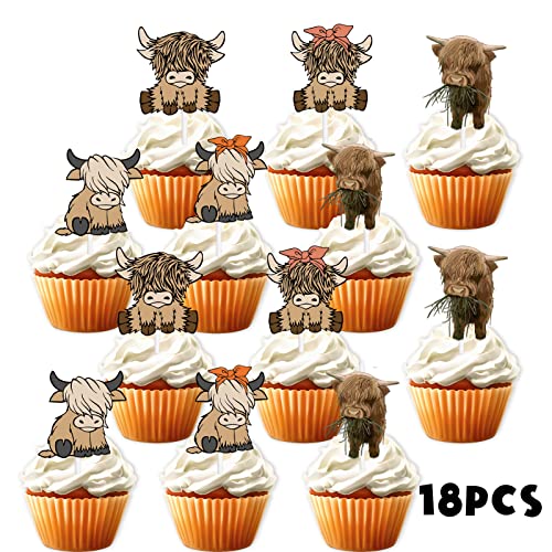 18Pcs Brown Glitter Cow Dessert Cupcake Topper Cheer To Country Western Bull Riding Bull Rider Competition Theme Decor Supplies Baby Shower Boys Girls Birthday Party Decorations #TOP1