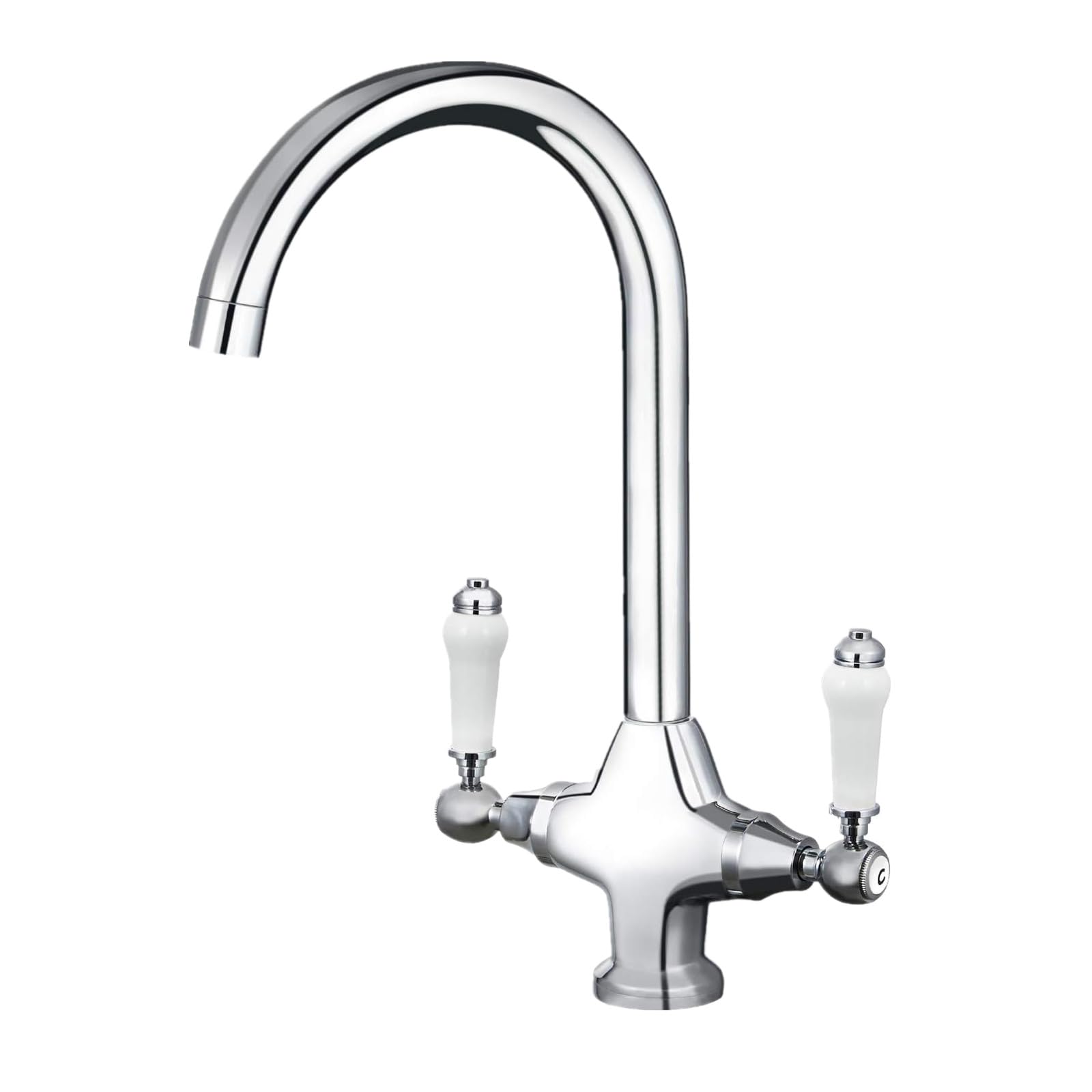 Traditional Kitchen Sink Mixer Tap with Ceramic Dual Lever, Monobloc Victorian Style Kitchen Tap 1 Hole Elegant Brass Chrome Swivel Mono Retro Vintage Sink Faucet with Flexible Hoses