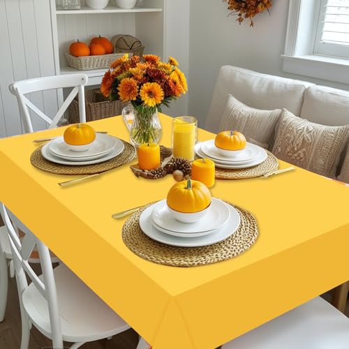 Image of 12 Pcs Plastic Tablecloths, Disposable Rectangle Autumn Table Cover 54 x 108 Inch Waterproof Table Covers for Fall Harvest Thanksgiving Day Harvest Birthday Birthday Baby Shower Party Decorations