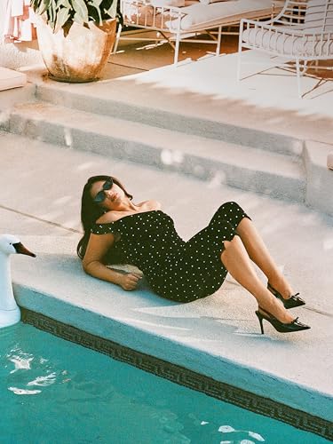 CIDER Tank Tops for Women Off The Shoulder Polka Dot Ruched Knit Top Cute Short Sleeve Going Out Tops4