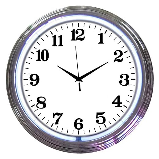 Neonetics Bar and Game Room Neon Alphanumeric Wall Clock with White Neon and Chrome Rim, 15-Inch