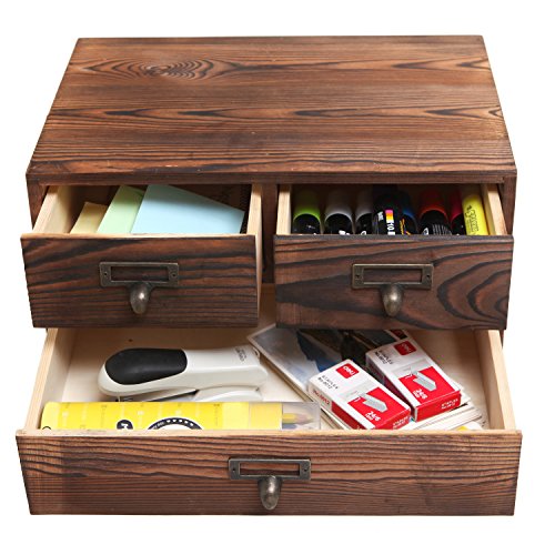 Mygift Dark Brown Wood Desktop Storage Cabinet With 3 Drawers, Small Wooden Box Organizer For Office Supplies, Sewing Kits And Accessories #TOP3