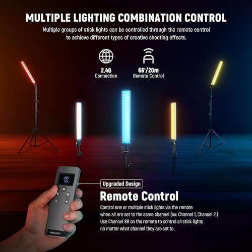 Image of NEEWER Upgraded LED Video Light Stick & 2.4G Remote Kit, 2 Pack Handheld Dimmable 3200K~5600K CRI97+ Video Lighting with Stands /Filters /Bag for YouTube Video Recording Photography Gaming, BH20B Silver