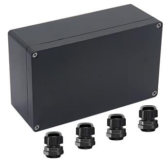Junction Box IP65 Waterproof ABS Plastic Electrical Project Case Power Junction Boxes, Project Box with 4 PCS M16 Cable Glands 7.87 x4.72 x2.95 inch 200x120x75 mm