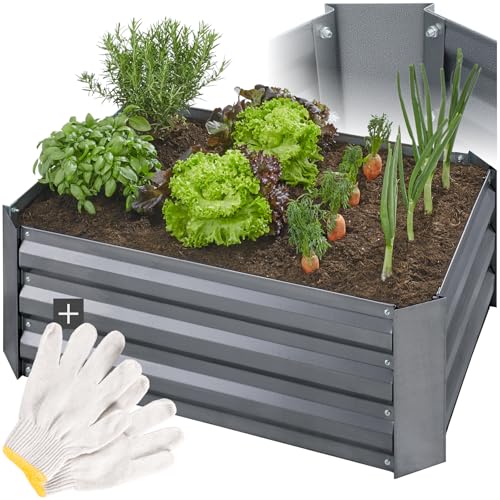 tectake® Hochbeet aus verzinktem Stahl, Frühbeet, Gewächshaus klein, Pflanzkasten, als Anzucht Kräuterbeet, Terrassen Deko, erhöhter Blumenkübel, Gewächshaus Balkon - 140l, 80 x 60 x 30 cm