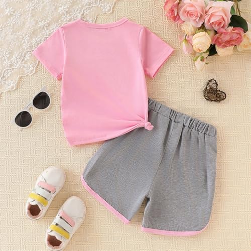 Image of Kids Girl Clothes Tie Dye Heart Print Short Sleeve Top and Shorts Toddler Girl Summer Outfits Short Set