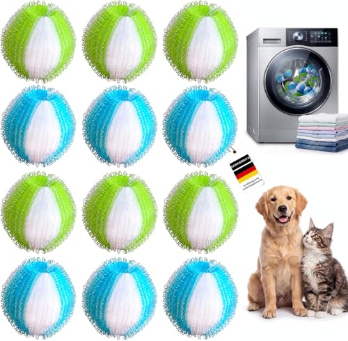Tierhaarentferner Waschmaschine & Trockner Wiederverwendbare Nylon Waschbälle Effektiver Fusselball & Haarfänger für Hundehaare Katzenhaare & Fusseln Wäschekugeln (12 Stück)
