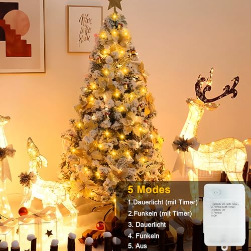 4 Stück LED Lichterkette Batterie mit Timer, 20M 200 LED Lichterkette Wasserdicht mit 5 Modi DIY Silber Micro Drahtlichterkette für Zimmer Party Weihnachten (Warmweiß)