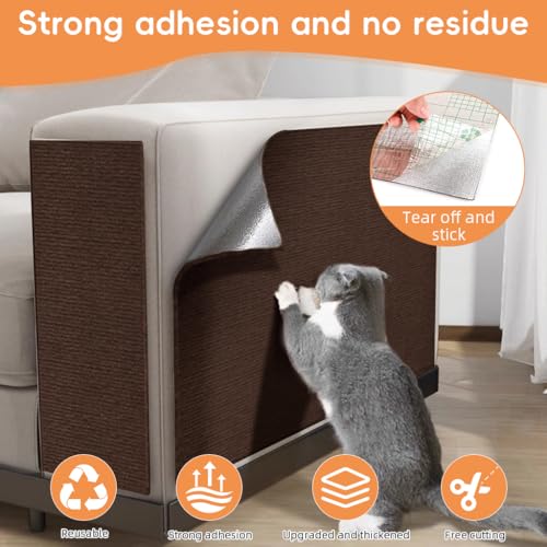 Image of Qpets Cat Scratcher Pad 40x100cm Self-Adhesive Thicken Furniture Protector Surface Guard Wrap with 10Pcs Invisible Spiral Twist Pins, for Sofa, Leather Couch, Wall -Brown