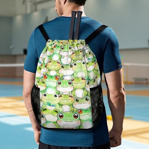 Frog Drawstring Backpack - Cute Cinch Sack, String Backpacks with Pocket for Kids Women Men Boys Girls for Gym Outdoor Sports Travel Athletic Drawstring Bag - Lightweight/Foldable2
