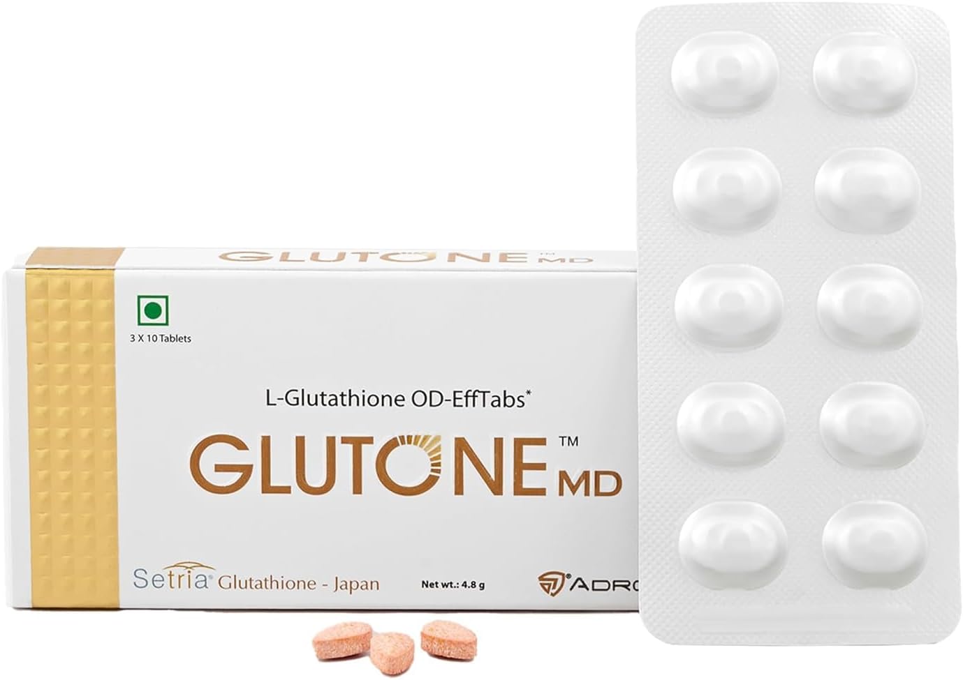 Glutone MD – Glutathione Mouth-Dissolving Tablets| Made with Setria L-Glutathione (Japan) 100mg| Radiant Glow & Even Skin Tone| Pack of 30 Tablets (Orange)