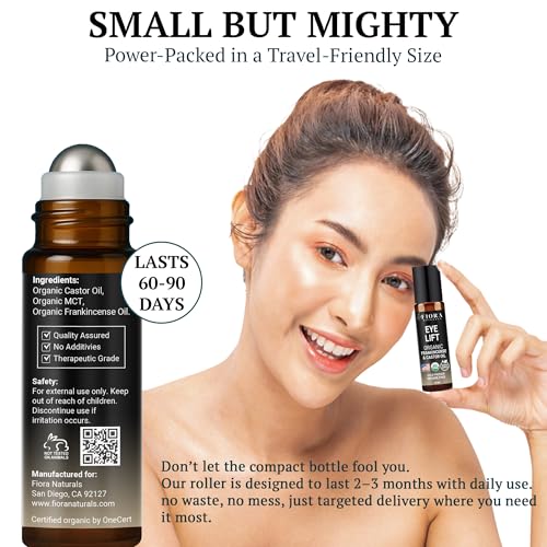 Image of Organic Castor Oil and Frankincense Roll On - 100% Pure Hexane Free Eye Oil for Under Eye, Reduces Wrinkles, Dark Circles & Puffiness, Frankincense Essential Oil for Face Roller by Fiora Naturals