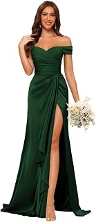 Stylefun Women's Off Shoulder Mermaid Bridesmaid Dresses with Slit Long Satin Prom Dresses CYM270