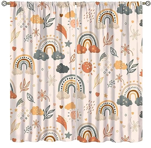 Kids Rainbow Curtains Cartoon Rainbow for Baby Boys Girls Playroom Brown Abstract Bohemia Lovely Stars Nursery Bedroom Window Drapes Treatment Fabric 42W x 45H Inch Decor