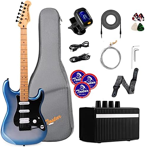 39” Professional Solid Body Electric Guitar Kit, Right Guitar Electric, HSS Pickup with Coil Split, Amp, Straps, 4*Guitar Picks, 6*String Set, Tuner, Cable, Electric Guitar Bag (Sky Burst Metallic)