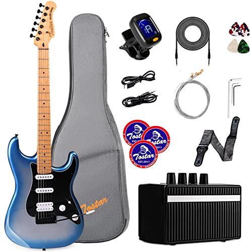 39” Professional Solid Body Electric Guitar Kit, Right Guitar Electric, Hss Pickup With Coil Split, Amp, Straps, 4*Guitar Picks, 6*String Set, Tuner, Cable, Electric Guitar Bag (Sky Burst Metallic) #TOP25