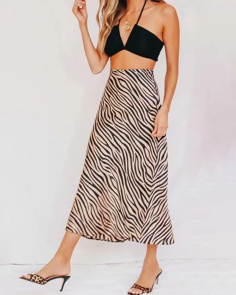 Women's Zebra Print Silk Midi Skirt - 19 Momme Crepe de Chine, High-Waist Flowy Design for Casual/Formal Occasions2