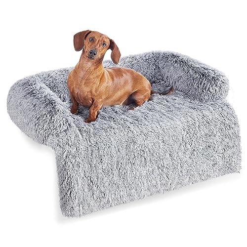 Feandrea FluffyHug Hundebett Plüsch, Hundedecke Sofa, Sofaschutz Hund, Hundekissen, Größe L, für mittelgroße Hunde, 95 x 85 x 16 cm, Ombré-Grau PGW222G01