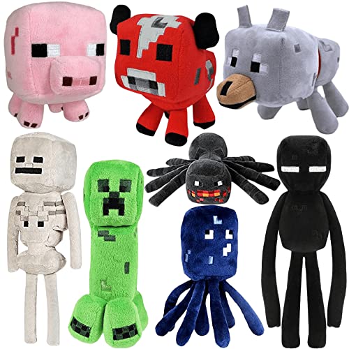 Song Voice 8-Pack-Game Stuffed Animals Toys (2023 New Suit) Creeper Plush, Baby Pig, Wolf,Baby Mooshroom, Enderman, Skeleton Shooter, Spider, Squid, It is a Gift for Children and Fans., (G0112)