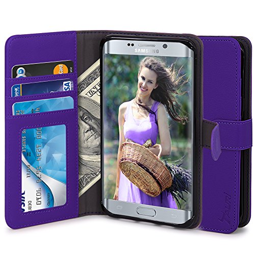 TAURI S6 Edge Case, [Stand Feature] Samsung Galaxy S6 Edge Wallet Leather Case with Stand, ID & Credit Card Pockets Flip Cover (Not fit for Galaxy S6 Edge Plus) - Purple