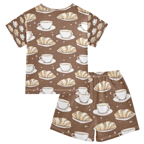 senya Croissants Coffee Cups Br Summer Pajamas Set Short Cotton Sleepwear 2 Piece2