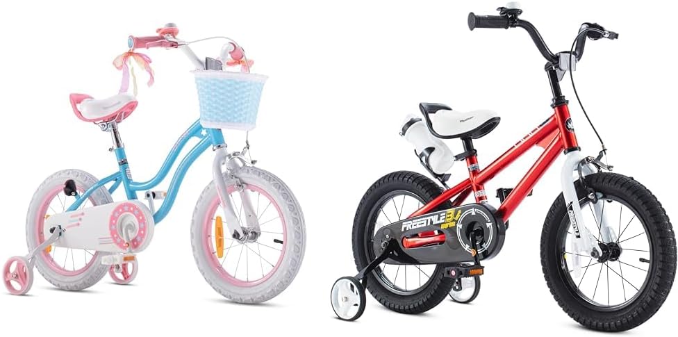 Royalbaby Stargirl 16" Bike Bundle with Training Wheels, Basket, 14" Freestyle BMX Bike with Water Bottle and Holder