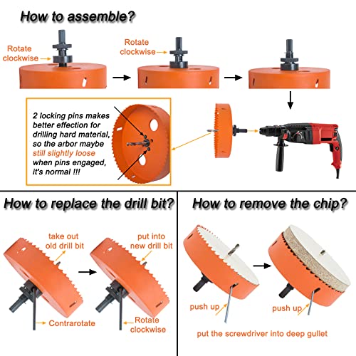 VIKITON 6 Inch Hole Saw with Arbor for Metal Wood and Plastic Cutting, 152mm Bi-Metal Hole Cutter for Different Project with Smooth and Flat Drilling Edge, Fast Chip Removal, Handy Hole Saw Kit Set - Thumbnail 5