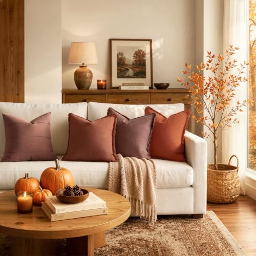 Image of MIULEE Linen Decorative Fall Euro Throw Pillow Covers Burnt Orange 22x22