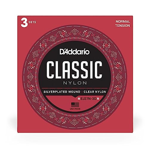 D'Addario EJ27N Saiten für klassische Gitarre, Nylon, für Studenten, normale Spannung, 3 Sets