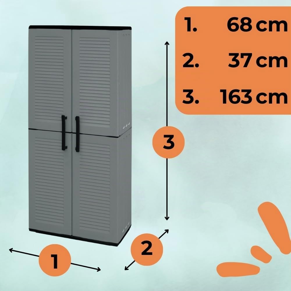 GarPet Besenschrank Gartenschrank Wetterfest Outdoor Schrank Kunststoff Mehrzweckschrank Putzschrank Aufbewahrungsschrank Allzweckschrank Balkonschrank Haushaltsschrank 163 cm