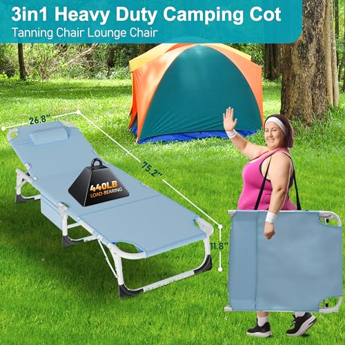 Image of ABORON Camping Cot for Adult Extra Wide, Heavy-Duty 1200D Oxford Cot for Sleeping, Portable Folding Camp Bed with Mat