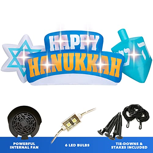 Holidayana 10Ft Hanukkah Yard Inflatable With Star Of David & Dreidel - 10Ft Long Happy Hanukkah Inflatable Yard Decoration, Bright Internal Lights, Built-In Fan, And Included Stakes And Ropes #TOP2