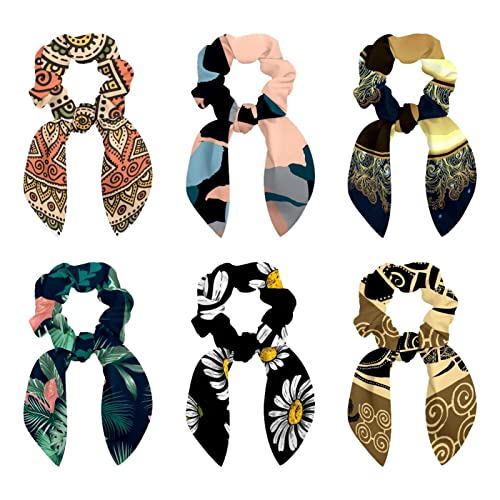 Écharpes à cheveux avec nœud en ruban pour femme, lot de 6 chouchous à fleurs pour queue de cheval
