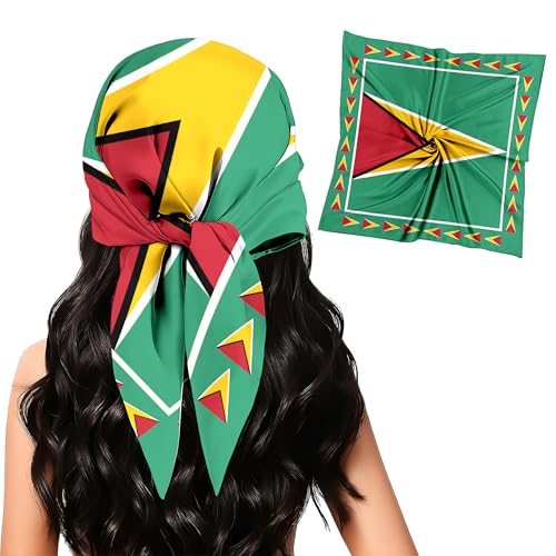 pqisdnsyh Fashion Bandana for Women Guyana Flag Silk Scarf 27.5x27.5 Lnches - Large Square bandanas Satin Hair for Sleeping Travel Fashion Gift.