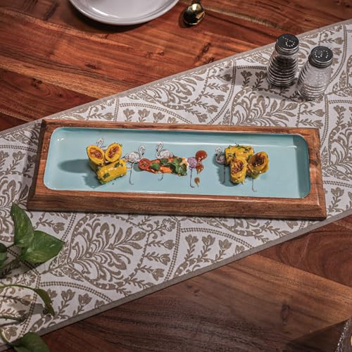 Image of Flamingo Fiesta Serving Platter | Acacia Wood Multipurpose Platter for Snacks, Fruits & Desserts | Vibrant Flamingo Design for Home & Kitchen