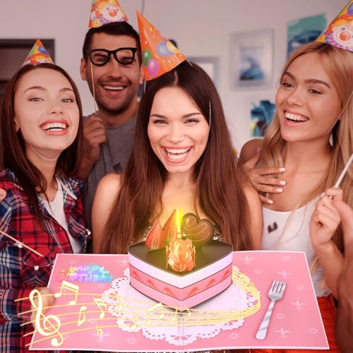 Biglietti d'auguri, Biglietto d'auguri pop-up musicale con luci e candela soffiabile, Biglietti d'auguri Regali di compleanno per donne Uomini Marito Moglie Sorelle Amici Bambini