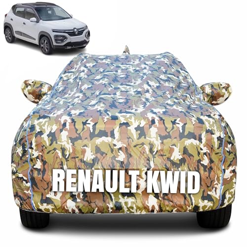 Image of 100% Waterproof Car Body Cover for Renault Kwid with Mirror Pocket (Heat & UV Resistant, Triple Stitched, Soft Lining, Bottom Elastic & Piping) Camouflage, Military Print