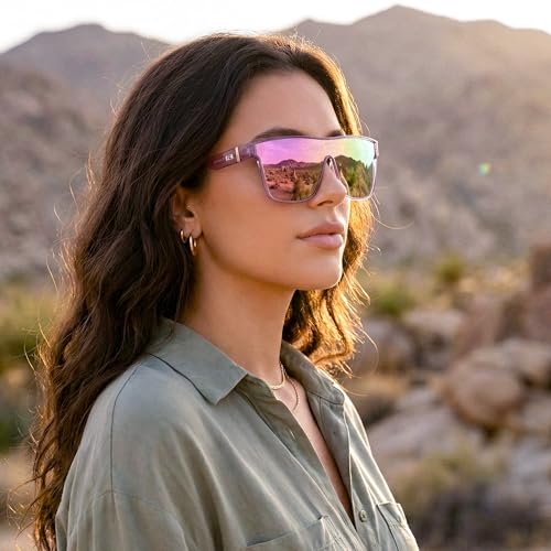 Image of FEISEDY Sunglasses for Women Men, Fashion Mirrored Single Lens Shades