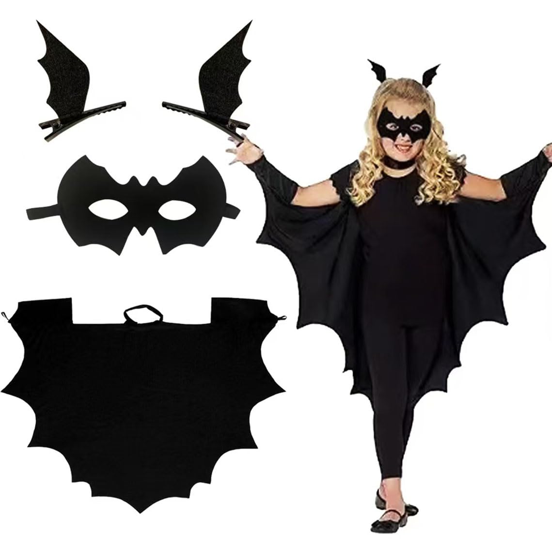 Mantello Pipistrello, Costume da Pipistrello per Bambini, Mantello Pipistrello Halloween, Costume da Pipistrello Vampiro con Maschera Pipistrello, Costume Cosplay per 8-12 Ragazze, Ragazzi
