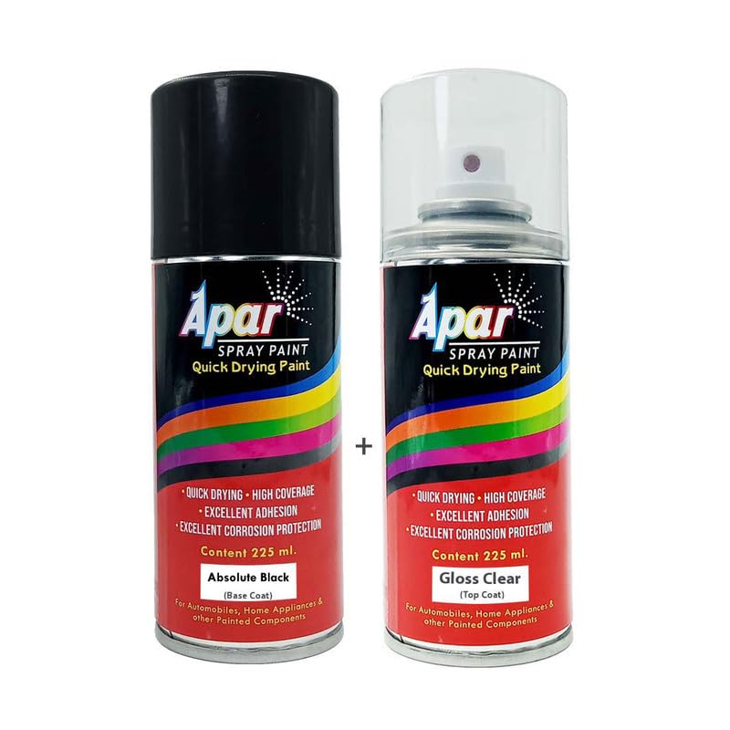 APAR Spray Paint Absolute Black (RC Colour Name) + GC, Compatible for Ford EcoSport, Figo, Aspire, Endeavour and Mustang Cars -225 ml (Pack of 2-Pcs)