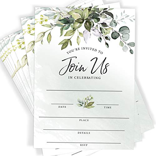 Printed Party Fill-In Invitations And Envelopes, Eucalyptus Greenery, Set Of 25 #TOP2