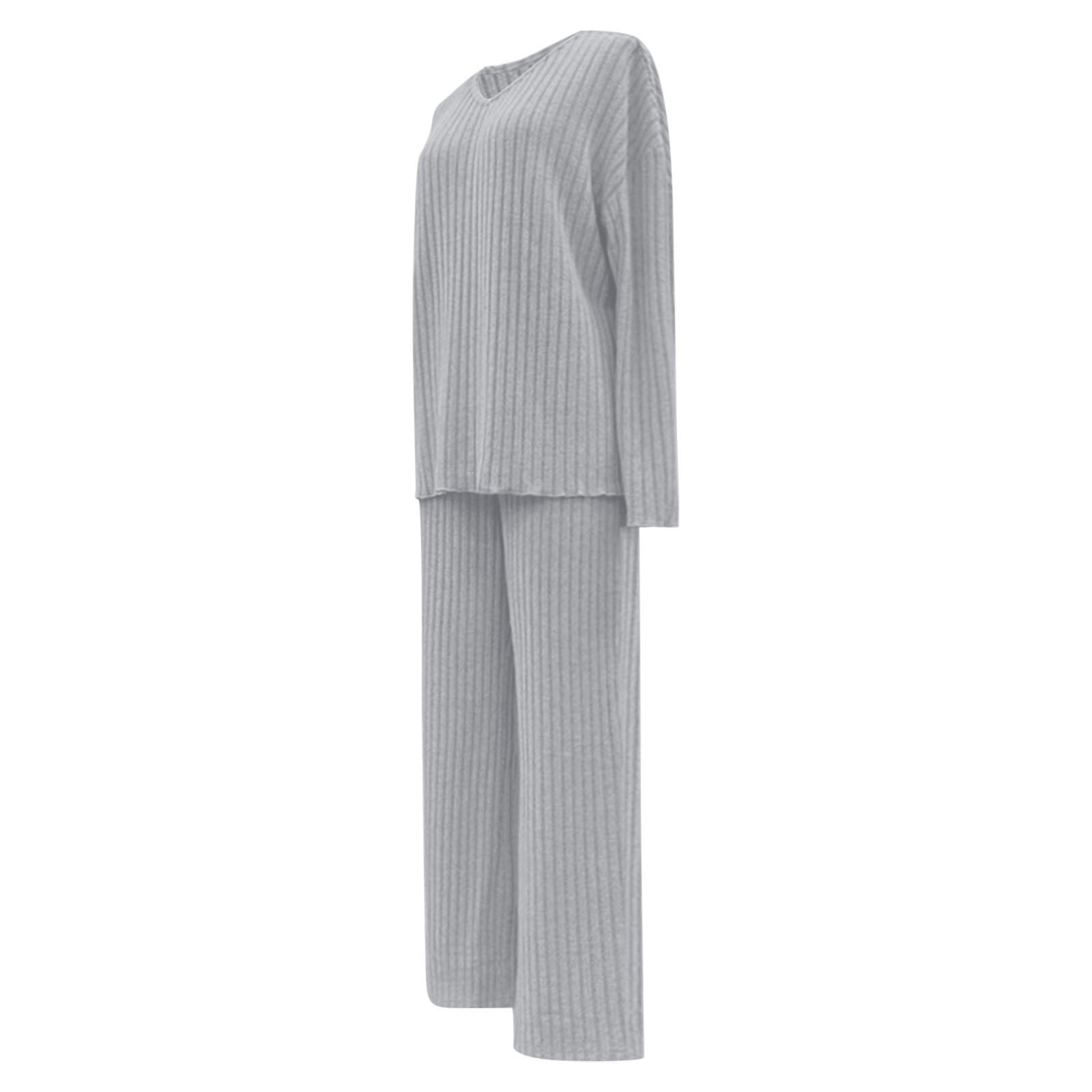 Genérico Conjunto de Pijama Dos Piezas Mujer Elegante Ropa casa otoño Blusa Holgada Manga Larga Cuello V Pantalones Pierna Ancha Conjuntos Dormir Traje Ocio