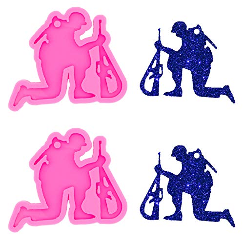 2 porta-chaves militares brilhantes e brilhantes de soldado caído e armas de guerreiro militar com furo para bricolagem, etiqueta de bagagem, decoração de bolos, pingente de pudim, sobremesas de