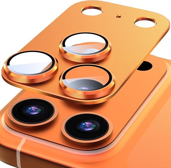 Image of Ferilinso GARHIL Camera Lens Protector Compatible for iPhone 17 Pro Max 6.9 Inch, 9H Tempered Glass Camera Protector, Full Coverage Lens Ring Cover, Matte Metal Joint Plate, Case Friendly, 1 Pack, Orange