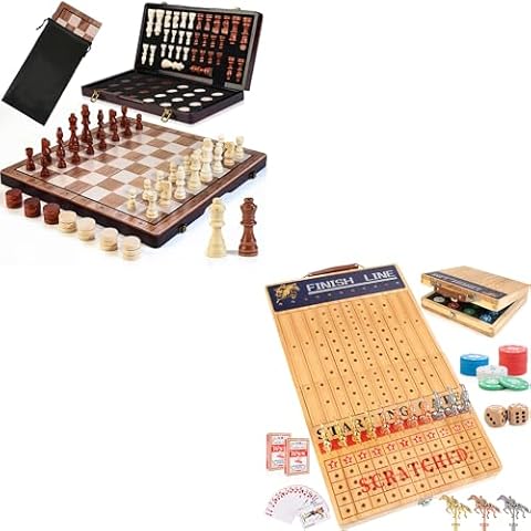 Wooden Chess Set & Wooden Horse Race Board Game Cover