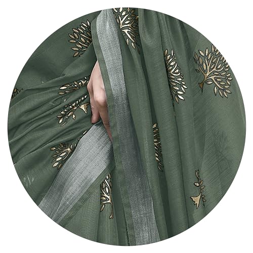 Image of MIRCHI FASHION Women Saree Cotton Blend 2-Tone Foil Print | Lightweight Comfortable Office Wear Sari with Blouse Piece