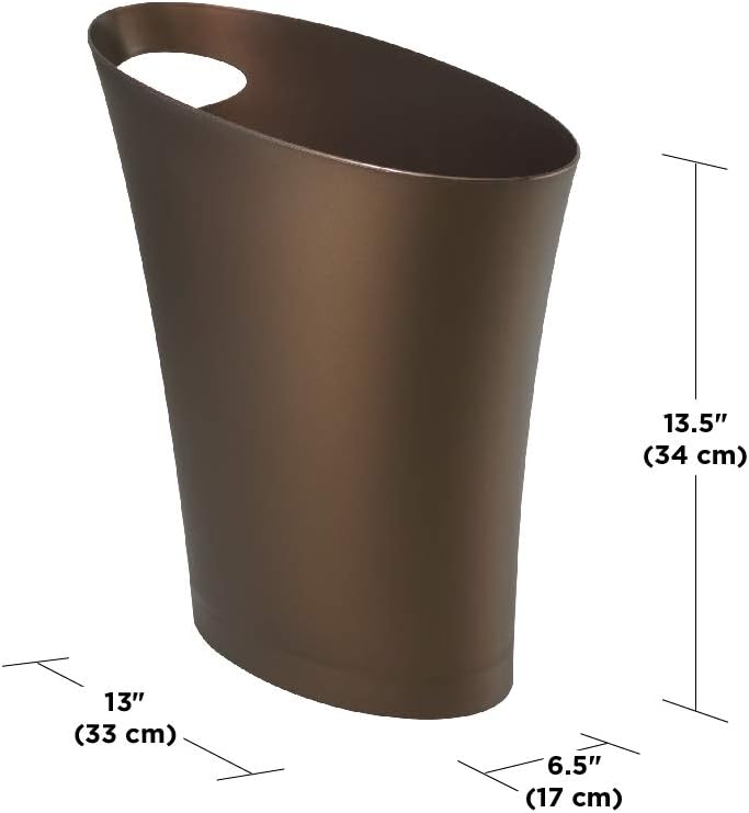 Umbra Skinny Sleek & Stylish Bathroom Trash, Small Garbage Can Wastebasket for Narrow Spaces at Home or Office, 2 Gallon Capacity, Bronze, 3-Pack